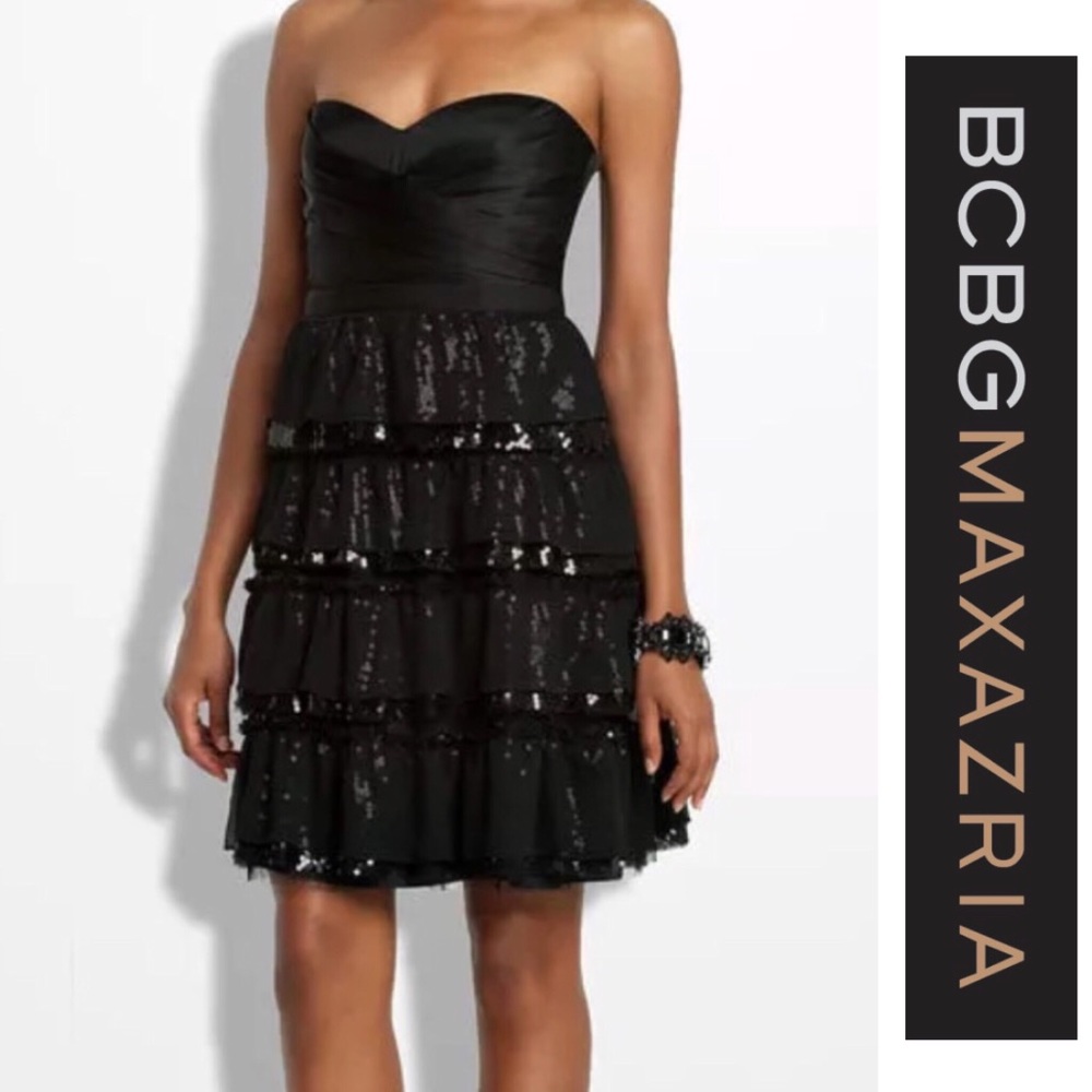 BCBG MAXAZRIA AVA Tier Black Sequin Dress